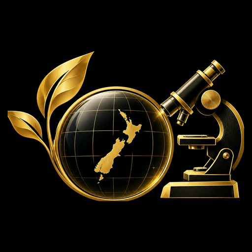 Prestige Industrial Research crest — microscope, globe and gold leaf